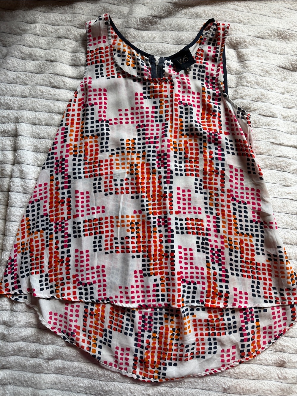 W5 Sleeveless Layered Dot-Print Tank Top in Pink, Orange & Navy Blue